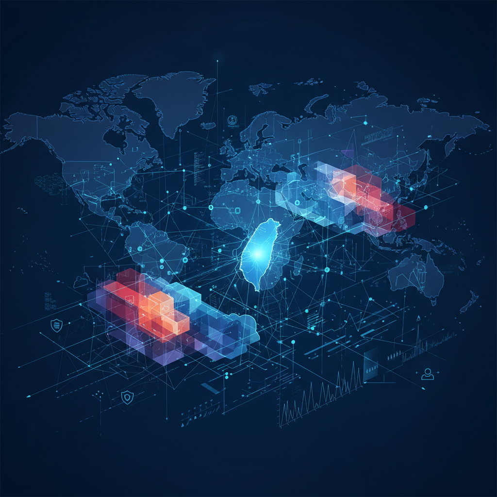 Abstract visualization of a global security network with a central hub representing strategic infrastructure and vulnerability management.
