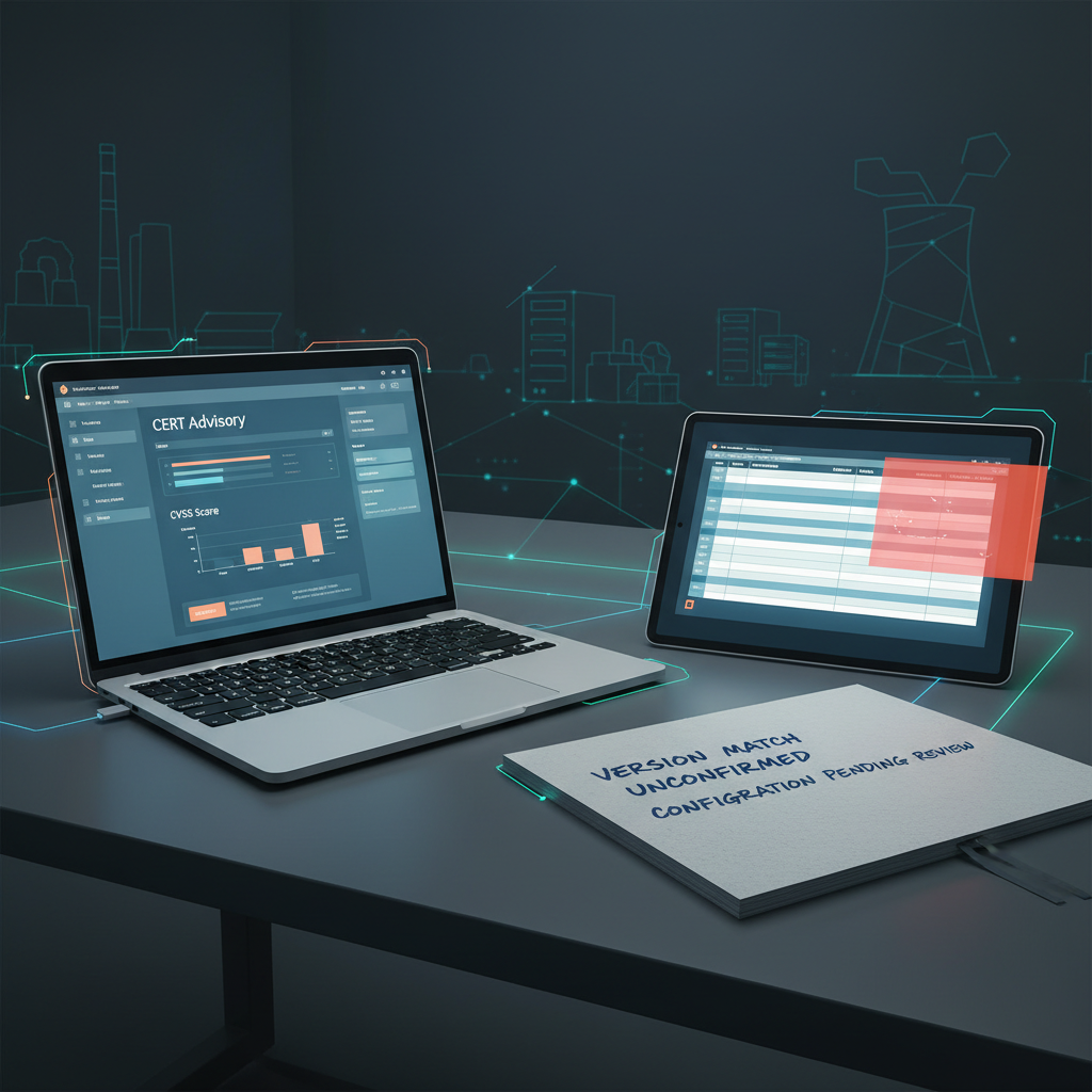 Security analyst validating JVN vulnerability data by cross-referencing advisory details with internal asset records and configuration notes, emphasizing uncertainty documentation and manual verification steps.