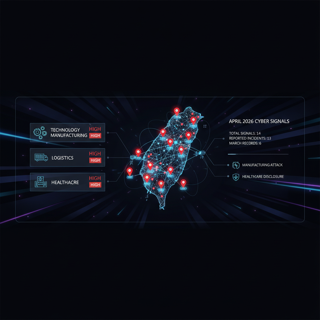 Minimal Taiwan incident-disclosure dashboard showing cleaned public cyber signal records grouped by sector.