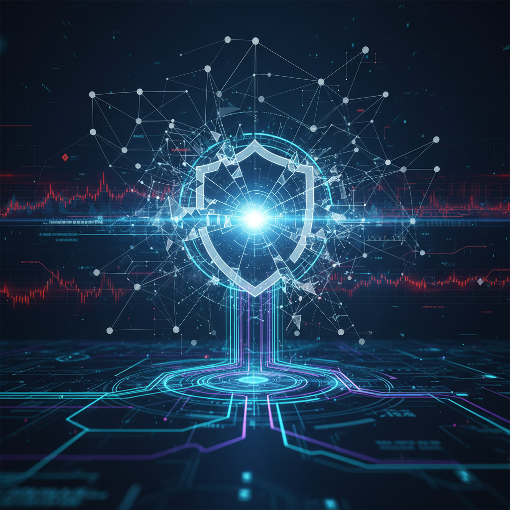 Abstract representation of a cryptographic security breach within a cloud infrastructure network topology.
