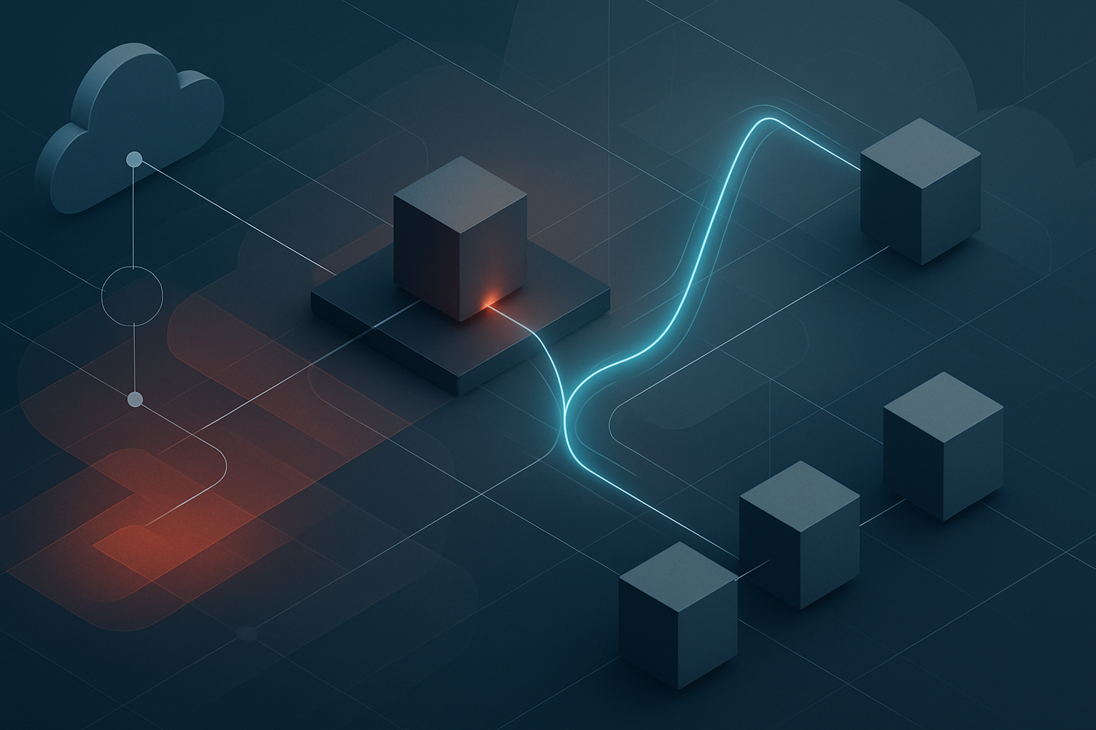 Abstract supply-chain security diagram with connected nodes representing upstream source, distro packaging, build pipeline, and downstream Linux binaries, overlaid with a risk heatmap highlighting a hidden injection point.