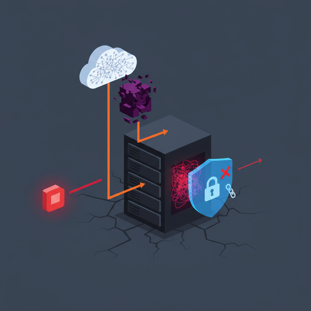 Diagram of the ChromaDB authentication timing flaw where model loading and execution occur before verification, enabling remote code execution in AI applications.