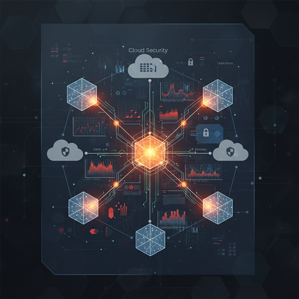 An abstract cybersecurity diagram showing network nodes and signal graphs indicating a security vulnerability in a router infrastructure.