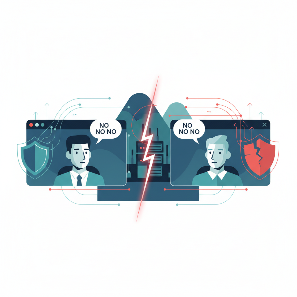 Illustration of cross-cultural misinterpretation in cybersecurity team communication, showing differing perceptions of the same phrase during a virtual meeting