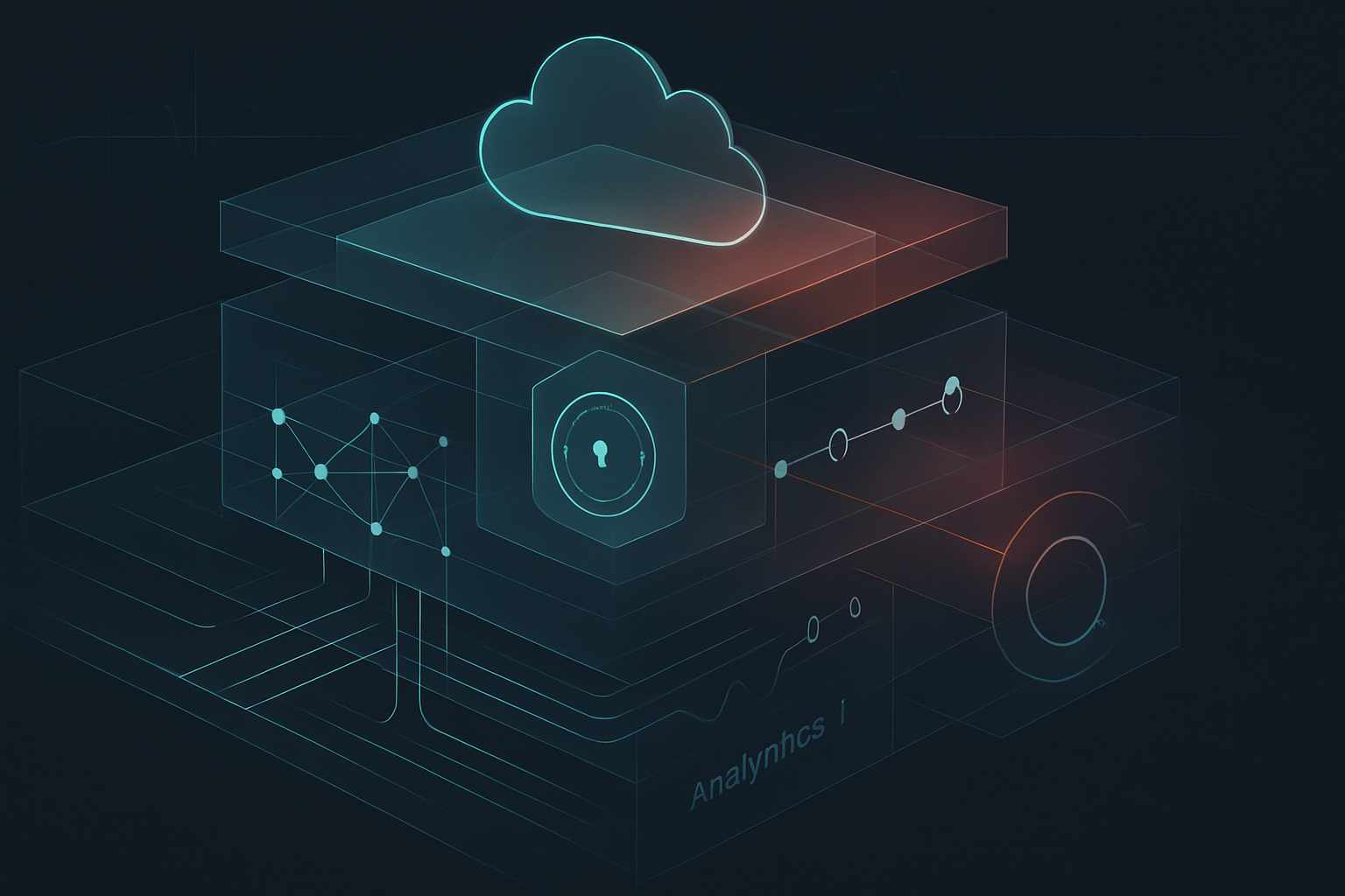 Abstract diagram-style illustration of a hyperscale cloud security architecture with tenant isolation boundaries, identity controls, segmented networks, secure build pipelines, unified monitoring signals, and a remediation feedback loop.