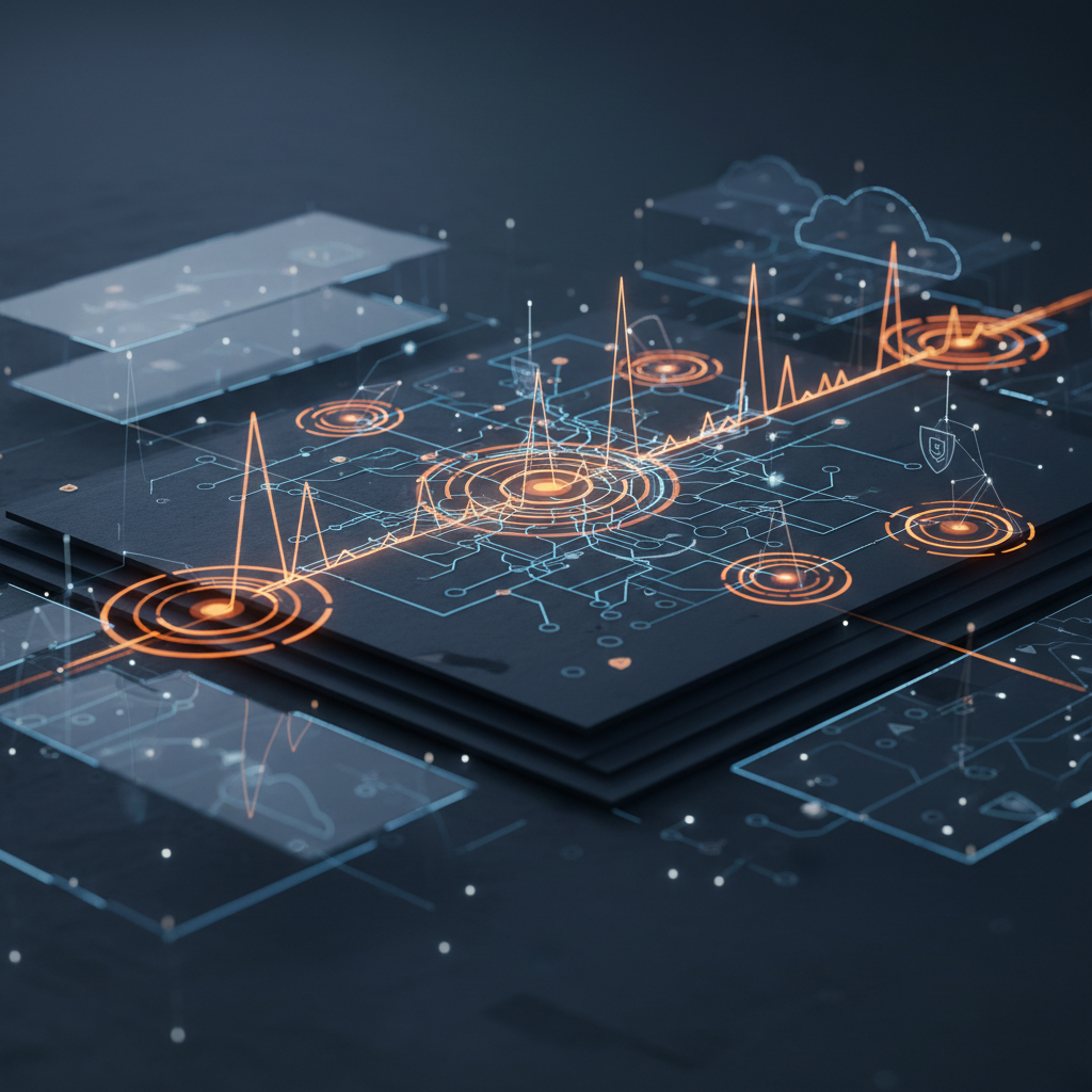 Abstract visualization of network topology and risk heatmaps representing AI-driven vulnerability analysis and cloud infrastructure security.