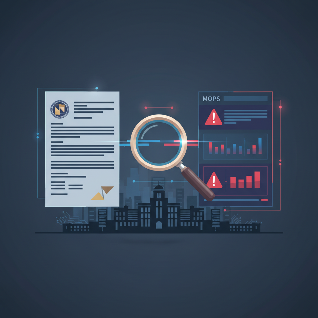 Side-by-side view of a Taiwan cybersecurity procurement award and a public incident disclosure, with a magnifying glass between them indicating comparative analysis