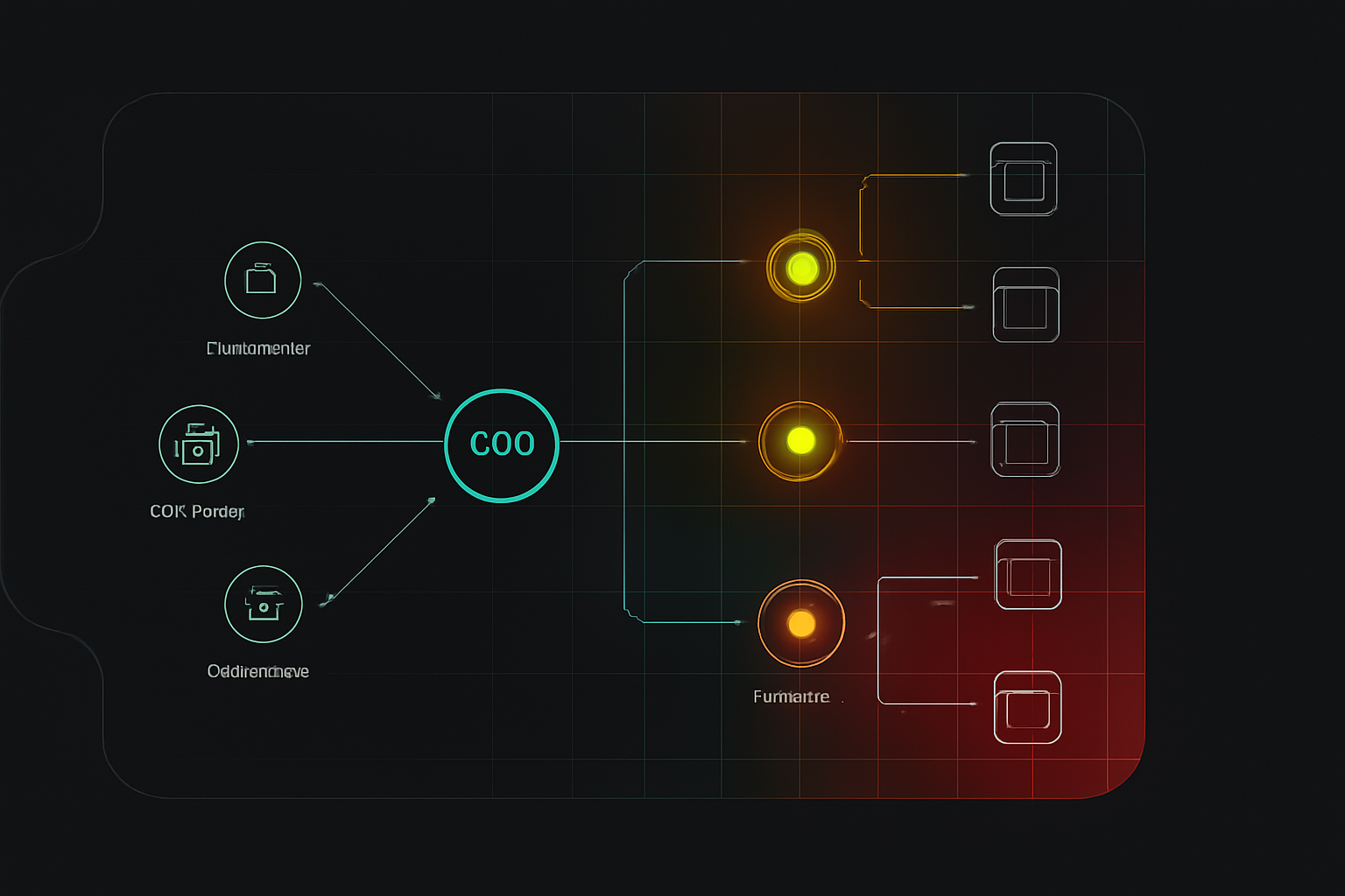 Abstract diagram of an SSO gateway connected to directory and application services with risk heatmap overlays highlighting multiple vulnerabilities, including a critical issue.